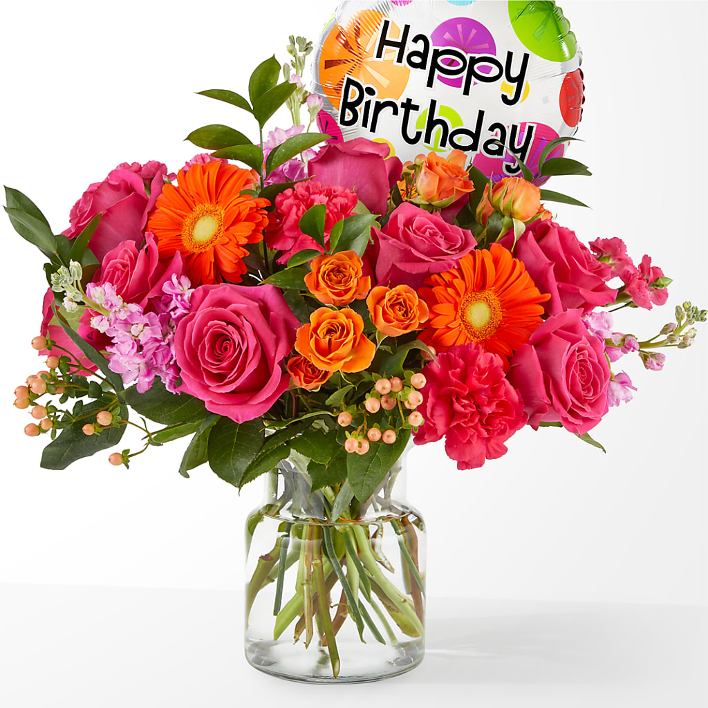 Fiesta Bouquet with Birthday Balloon – MARAVILLA'S FLOWER SHOP, Sacramento CA