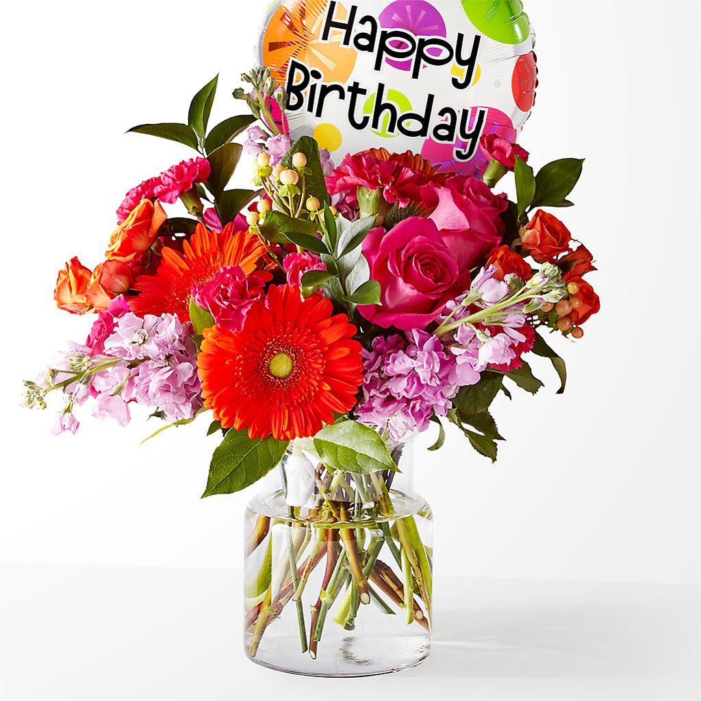 Fiesta Bouquet with Birthday Balloon – MARAVILLA'S FLOWER SHOP, Sacramento CA