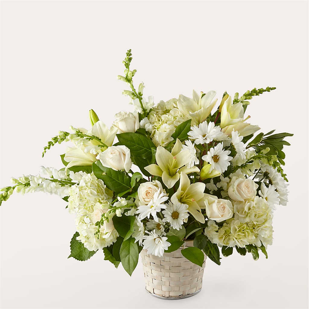 Ivory Elegance Floral Basket – MARAVILLA'S FLOWER SHOP, Sacramento CA