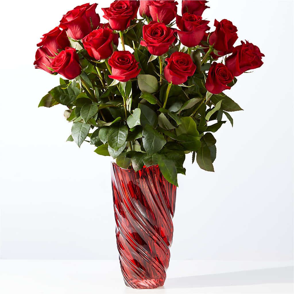 Classic Love Red Rose Bouquet with Luxe Swirl Vase – MARAVILLA'S FLOWER SHOP, Sacramento CA