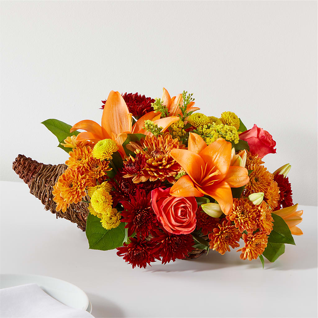 Bouquet of Blessings Cornucopia – MARAVILLA'S FLOWER SHOP, Sacramento CA