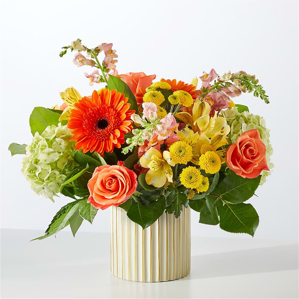 Autumn Sunshine Bouquet with Ivory Vase – MARAVILLA'S FLOWER SHOP, Sacramento CA