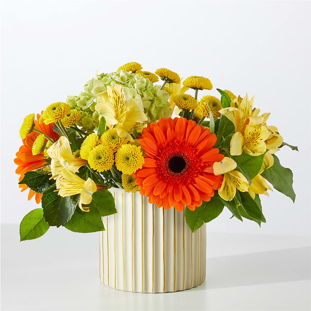 Autumn Sunshine Bouquet with Ivory Vase – MARAVILLA'S FLOWER SHOP, Sacramento CA