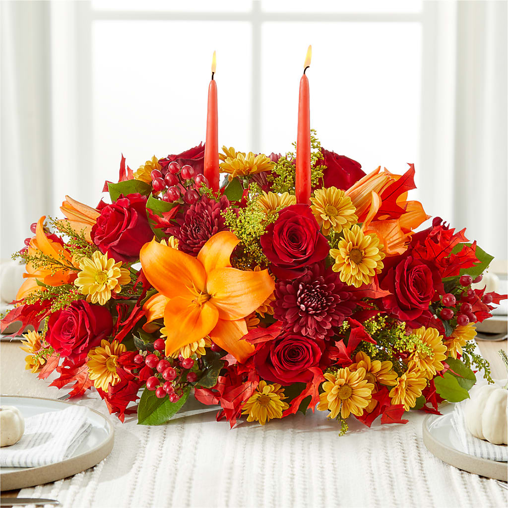 Autumn's Embrace Centerpiece – MARAVILLA'S FLOWER SHOP, Sacramento CA