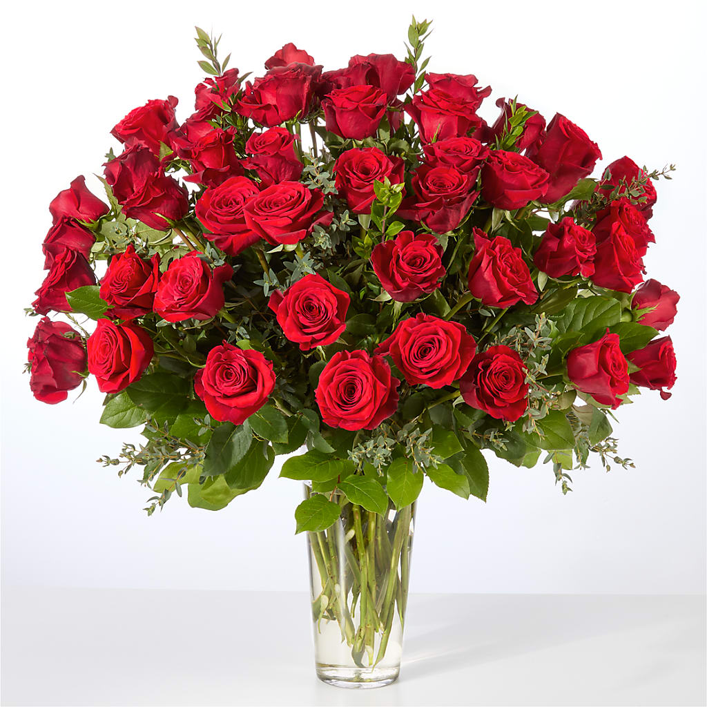 Forever Yours Fifty Stem Red Rose Bouquet – MARAVILLA'S FLOWER SHOP, Sacramento CA